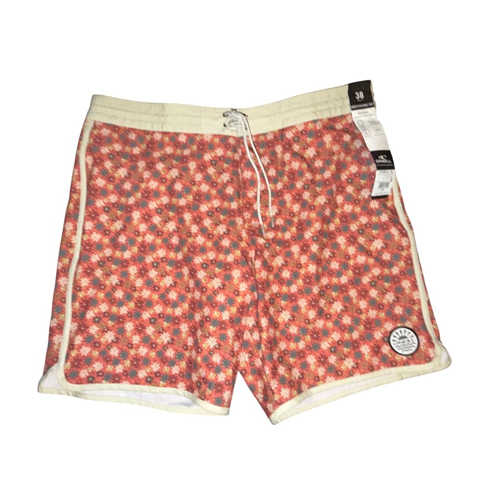O'Neill Mens Cruzer Scallop 18 Board Shorts Orange Floral Hyperfreak Size 38 NEW - Picture 2 of 7